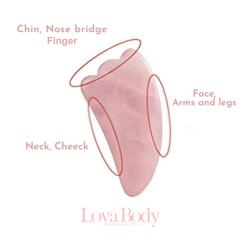 Plum Shape Gua Sha Tool – Natural Rose Jade Stone for face, neck, chin Lova body
