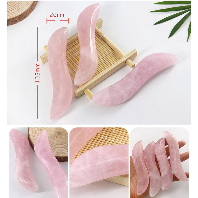 S Shape Gua Sha Tool – Natural Rose Jade Stone for Sculpting, Relaxation, and Full-Body Massage